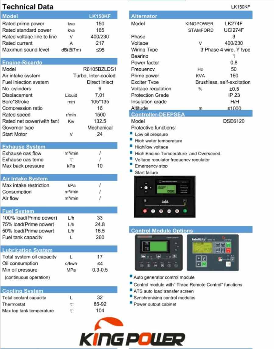 King Power Generator 150KVA(Ricardo/Kofo)